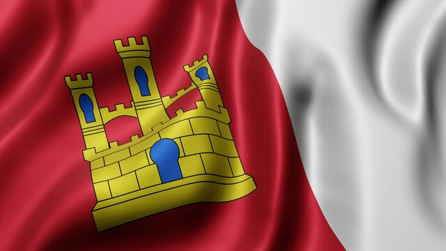 3d rendering of a Castilla la Mancha Spanish Community flag waving in a looping motion. 