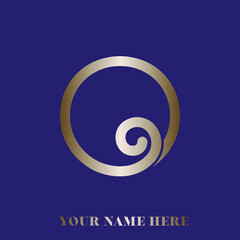 Letter O logo.Calligraphic signature icon.Decorative swirl lettering sign isolated on dark background.Alphabet initial.Elegant, luxury, wedding, beauty, spa style.Gold color.	