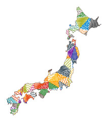 Kid style map of Japan. Hand drawn polygons in the shape of Japan. Vector illustration.