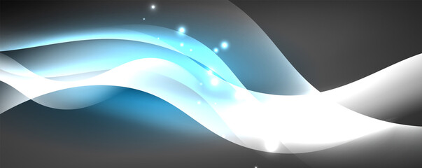 Obraz premium Shiny glowing neon wave, light lines abstract background. Magic energy and motion concept. Vector wallpaper template