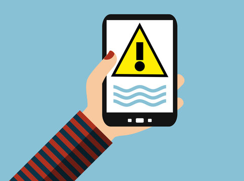 Warnung vor Hochwasser, Sturmflut oder &Uuml;berschwemmung auf dem Smartphone