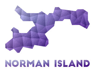 Map of Norman Island. Low poly illustration of the island. Purple geometric design. Polygonal vector illustration.