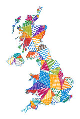 Kid style map of United Kingdom. Hand drawn polygons in the shape of United Kingdom. Vector illustration.