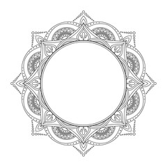 Ornate frame isolated on white background. Round floral ornament. Design for label, photo album,  greeting card or wedding invitation. Vector illustration
