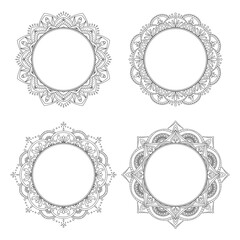 Set of Ornate frame isolated on white background. Round floral ornament. Design for label, photo album,  greeting card or wedding invitation. Vector illustration