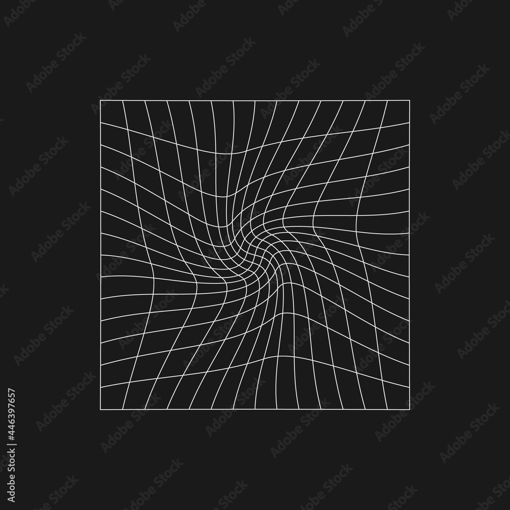 Aufkleber retrofuturistic cyberpunk grid with a twist in center. cyber design element. distorted grid in 80s s