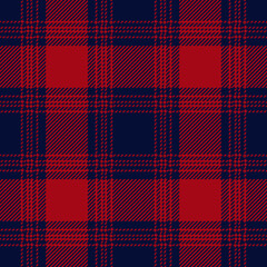 Tartan plaid pattern in red and navy blue. Seamless dark autumn winter fashion check plaid background vector for flannel shirt or other modern textile print. Striped ombre texture. - obrazy, fototapety, plakaty