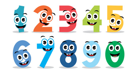 Set of cute number character cartoon illustration flat design concept