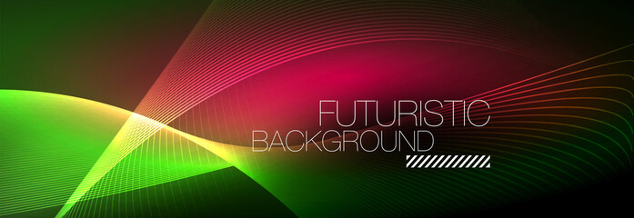 Abstract neon glowing light in the dark with waves. Shiny magic energy and motion concept, vector abstract wallpaper background