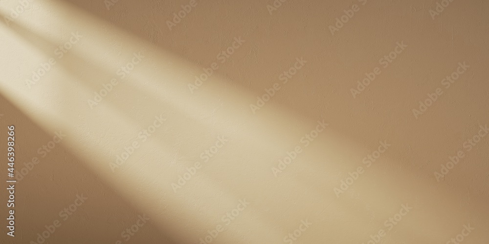 Poster 3d render, abstract beige background. sunlight rays shining on the empty wall