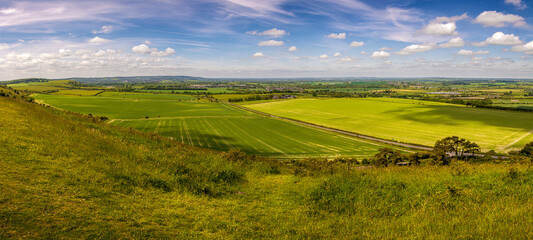 Lovely panoramic view seen from Ivinghoe beacon hilltop in early summer - Nature landscape panorama