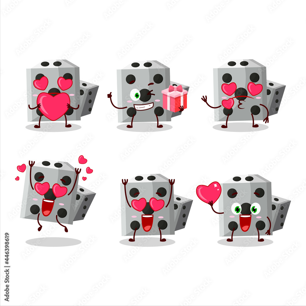 Poster White dice new cartoon character with love cute emoticon