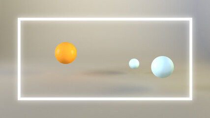 3d illustration of abstract jumping yellow and white balls on gray background.