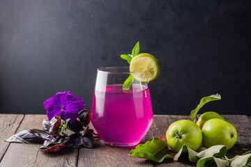 Slices of bread with cream cheese and butter for breakfast
Fresh summer cocktail with basil, lemon, mint  and apple. Homemade fresh lemonade. Food and drink concept