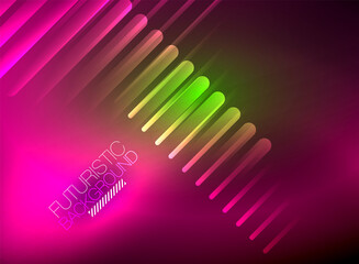 Bright neon color techno abstract background, shiny glowing neon lines in the dark background
