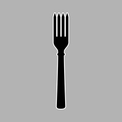 Dinner fork black and white sticker. Vector illustration. Isolated silhouette on blank background.