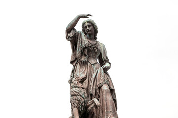 Statue of Flora MacDonald at Inverness Castle Scotland on White