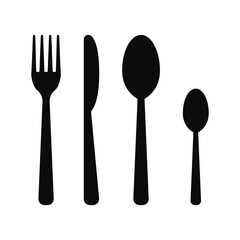 Cutlery set isolated on white background. Fork, knife, tablespoon and teaspoon. Vector illustration