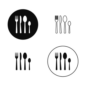Cutlery sets isolated on white background. Fork, knife, tablespoon and teaspoon. Vector illustration