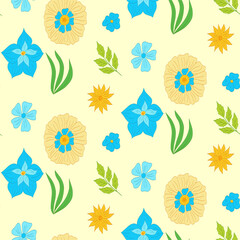 Fototapeta na wymiar floral blue and yellow seamless pattern