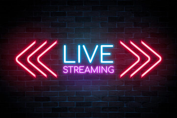 Live streaming neon sign the banner, shining light signboard collection.