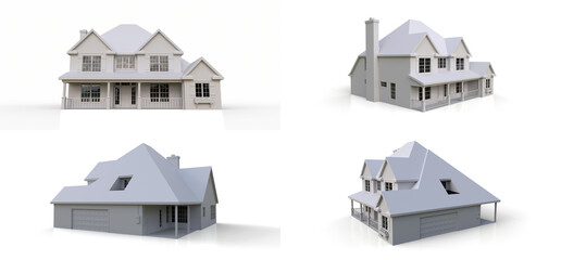 Render of a classic American country house. 3d illustration.