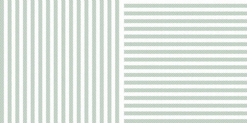Herringbone stripes vector pattern in sage green and white. Seamless pin stripe textured background set for cotton or linen shirt, dress, blouse, other modern spring summer fashion fabric design.