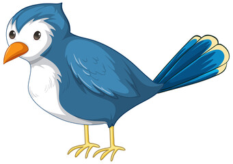 A blue bird in standing pose in cartoon style isolated
