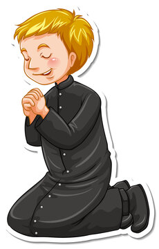 Cartoon character of priest in praying pose sticker