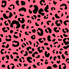 Abstract modern leopard seamless pattern. Animals trendy background. Black and pink decorative vector illustration for print, card, postcard, fabric, textile. Modern ornament of stylized skin