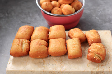 Indonesian Fried Bread Called Roti/Kue Bantal or Famous Name Odading, Selected Focus