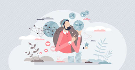 Social tokens as cryptocurrency type based around brand, community, or influencer tiny person concept. Virtual financial coin as modern money vector illustration. Economical blockchain investment.