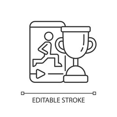 Fitness online challenge linear icon. Virtual private wellness initiatives. Sence creating. Thin line customizable illustration. Contour symbol. Vector isolated outline drawing. Editable stroke