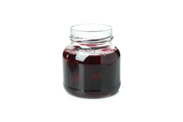 Tasty cherry jam isolated on white background