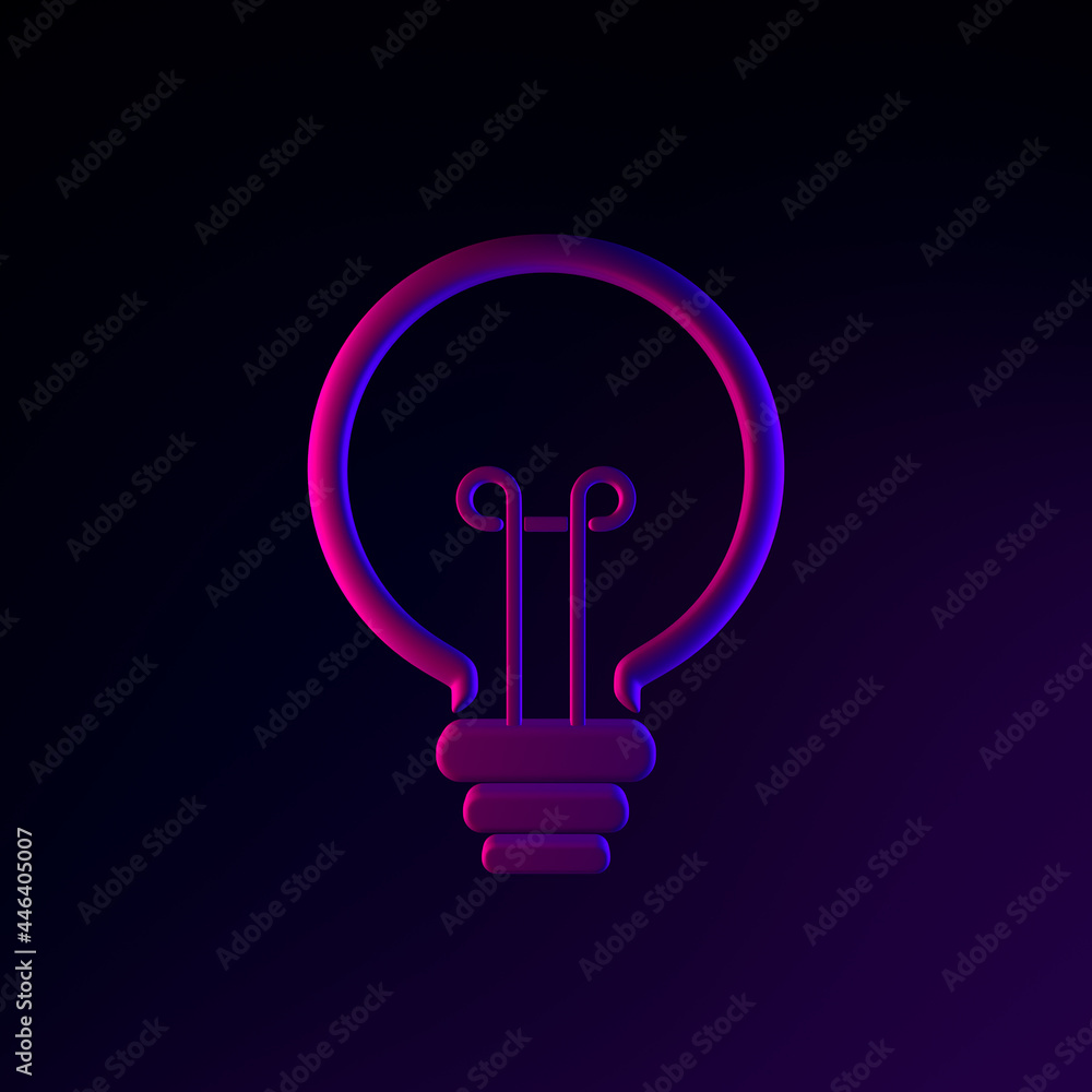 Poster linear outline neon light bulb icon. 3d rendering ui ux interface element. dark glowing symbol.
