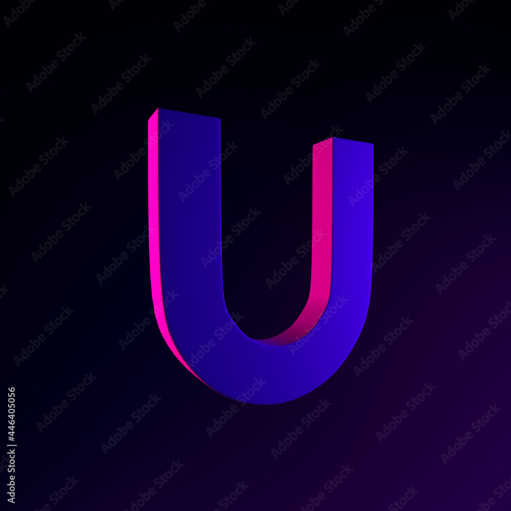 Poster horseshoe neon magnet icon. 3d rendering ui ux interface element. dark glowing symbol.