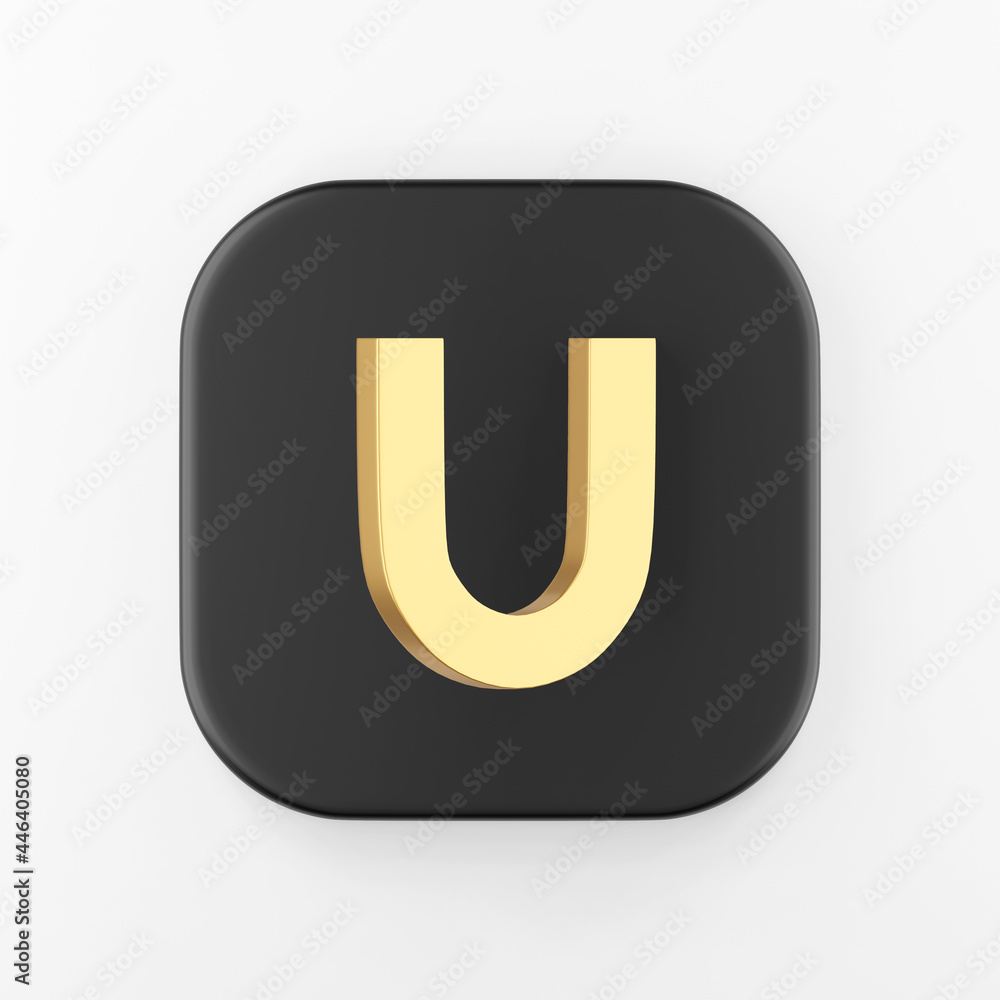 Poster horseshoe gold magnet icon. 3d rendering black square key button, interface ui ux element.