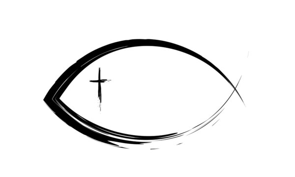Christianity Symbol of Jesus Christ, Natural Brush Strokes with rough edges, Silhouette outline of cross