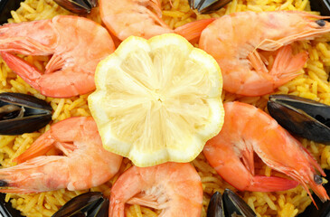 Concept of delicious food with Spanish Paella