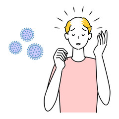 ヘアケア 新型コロナの後遺症による脱毛で困り顔の可愛い男性 イラスト シンプル ベクター