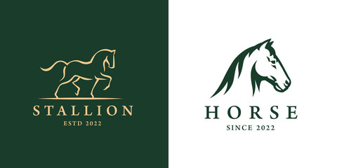 Fototapeta na wymiar Elegant horse logo icons. Royal stallion symbol design. Equine stables sign. Equestrian brand emblems. Vector illustration.