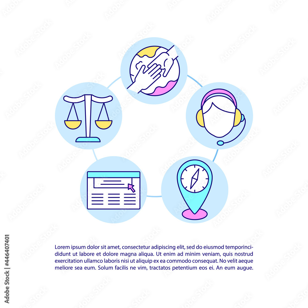 Poster Supporting international students concept line icons with text. PPT page vector template with copy space. Brochure, magazine, newsletter design element. Customer service linear illustrations on white