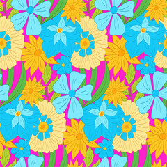Fototapeta na wymiar floral blue and yellow seamless pattern