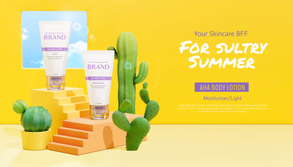 Summer cosmetic lotion ad template - obrazy, fototapety, plakaty