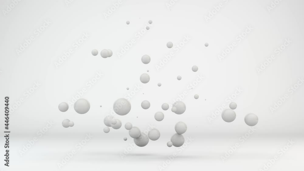 Poster loop 3d animation of a white background and clouds of white drops that pulsate changing position and