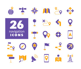 Fototapeta premium Maps, location, navigation vector glyph icons set