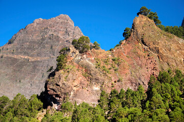 Roque del Huso and  Roque de la Viña, Walls towers, Caldera de Taburiente National Park, Biosphere Reserve, ZEPA, LIC, La Palma, Canary Islands, Spain, Europe