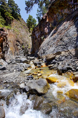 Dos Aguas, Barranco de las Angustias,Taburiente River, Barranco Almendro Amargo, Caldera de Taburiente National Park, Biosphere Reserve, ZEPA, LIC, La Palma, Canary Islands, Spain, Europe