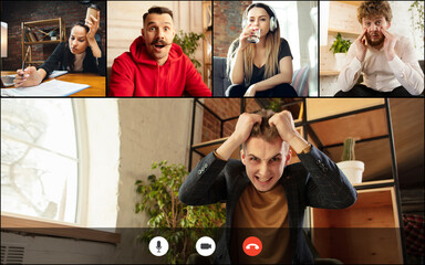 Remote working. Team working by group video call share ideas brainstorming use video conference.