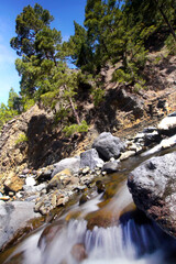 Taburiente River and Walls towers, Caldera de Taburiente National Park, Biosphere Reserve, ZEPA, LIC, La Palma, Canary Islands, Spain, Europe